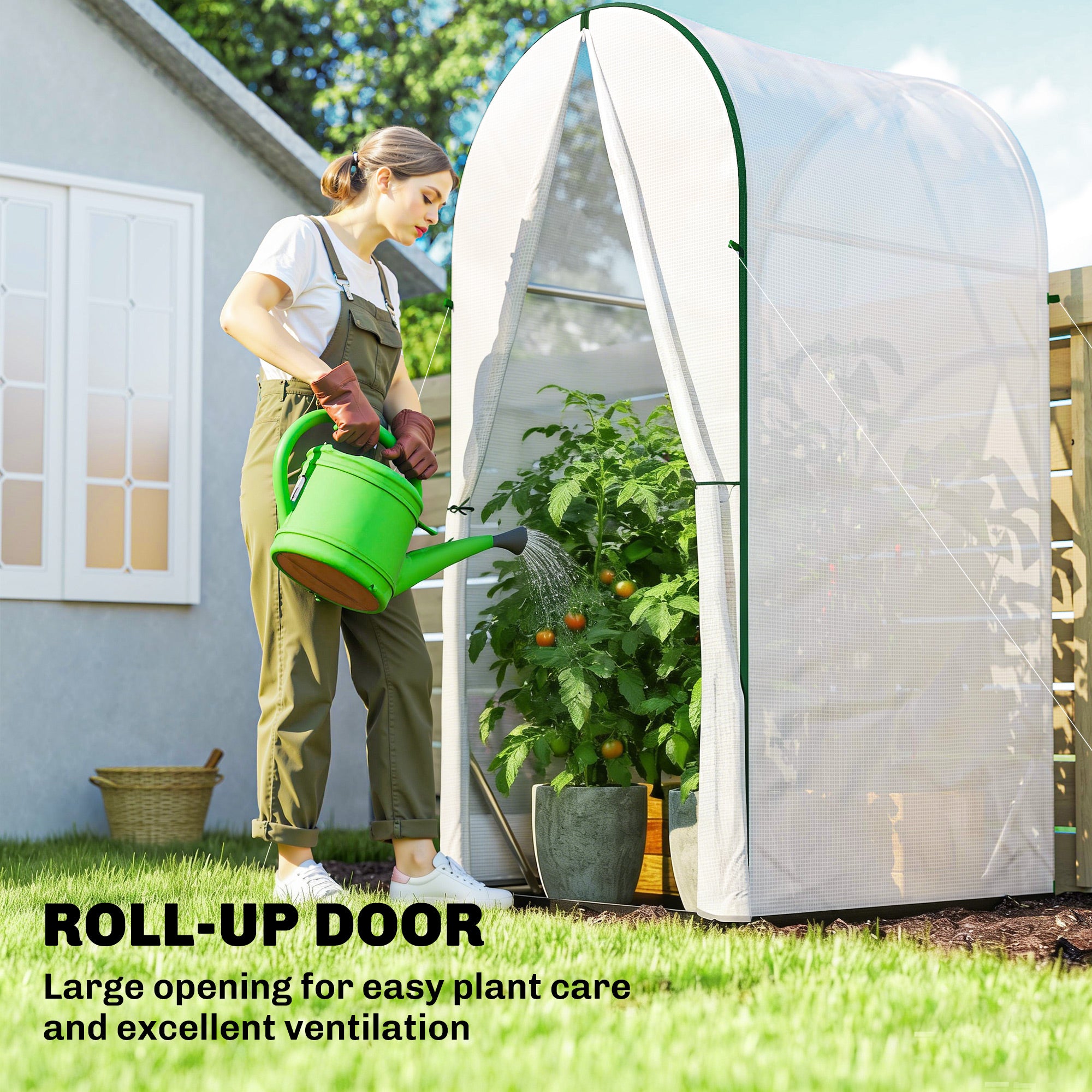 Outsunny Mini Greenhouse, Portable Green House with Roll-Up Door, PE Base, Small Greenhouse, 100 x 100 x 195 cm, White 