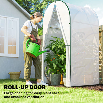 Outsunny Mini Greenhouse, Portable Green House with Roll-Up Door, PE Base, Small Greenhouse, 100 x 100 x 195 cm, White 