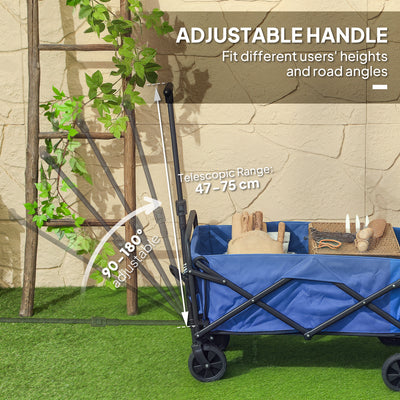 Outsunny 62L Festival Trolley on Wheels, Garden Folding Trolley Cart, 120kg Heavy Duty Collapsible Folding Wagon with Adjustable Handle and Carrying Bag for Beach, Camping, Festival, Blue 