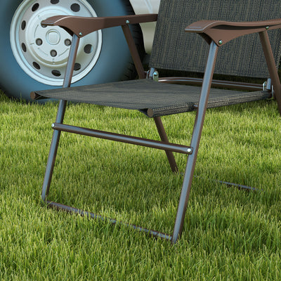 Outsunny Set of Two Folding Garden Chairs, with Fabric Mesh Seats - Dark Brown 