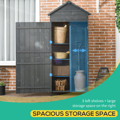 Outsunny Garden Shed 4-Tier Wooden Garden Outdoor Shed 3 Shelves Utility Gardener Cabinet Lockable 2 Doors - Grey 