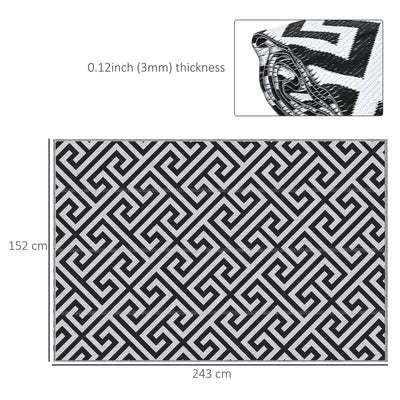 Outsunny 152 x 243 cm(5x 8ft) Outdoor Rug Reversible Mat Plastic Straw Rug Portable RV Camping Mat for Garden Deck Picnic Indoor, Black & White 