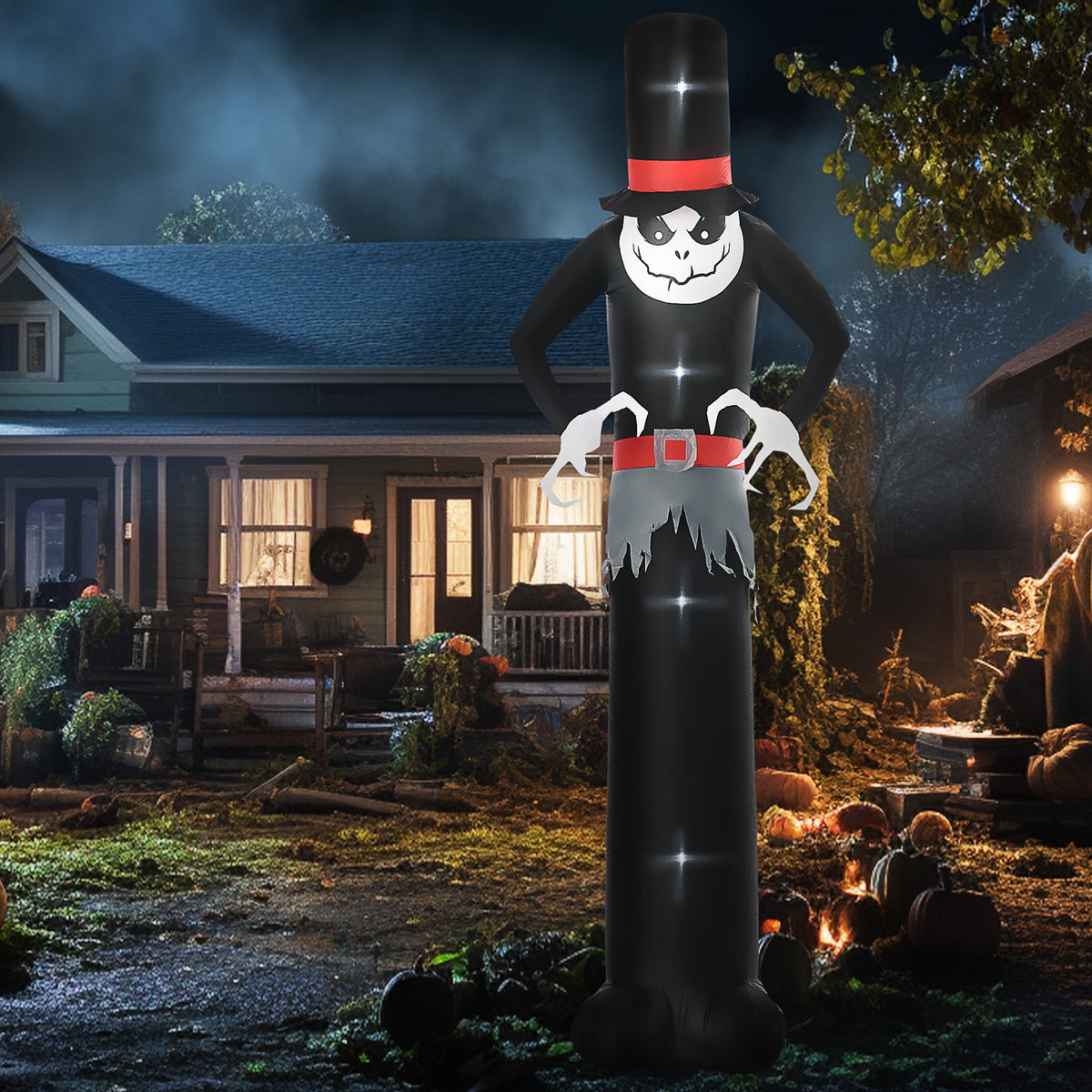 Outsunny Giant 10ft Halloween Inflatables Tall Ghost with Hat, Build-in LEDs Blow Up Scary Outdoor Decorations, for Party Yard Garden Lawn Decoration 