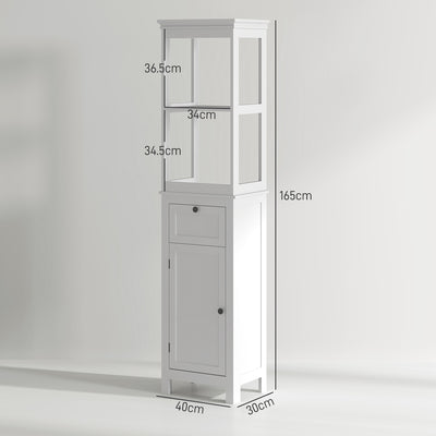 HOMCOM Tall Bathroom Cabinet, Slim Bathroom Storage Cabinet with 2 Open Shelves, Soft Close Door and Drawer, Adjustable Shelf, Narrow Cupboard Storage Unit, White 