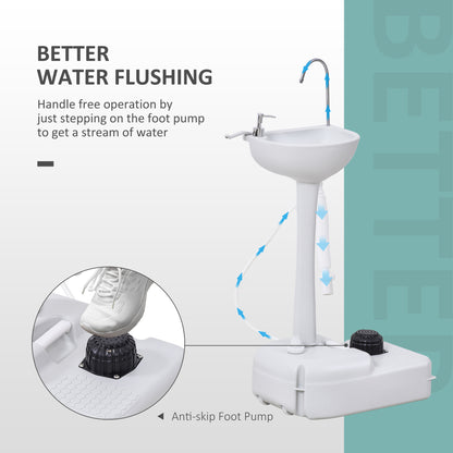 Outsunny Camping Portable Handwash Sink w/ Towel Holder & Soap Dispenser Rolling Wheels Outdoor Drainage Equipment 