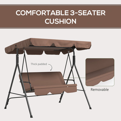 Outsunny Three-Seat Garden Swing Chair, with Adjustable Canopy - Brown 