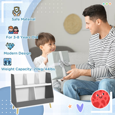 HOMCOM Two-Tier Kids Storage Shelf, with Five Compartments, Anti-Tip Device - Grey 
