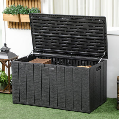 Outsunny 336 Litre Extra Large Outdoor Garden Storage Box, Water-resistant Heavy Duty Double Wall Plastic Container, Garden Furniture Organizer, Deck Cushion Chest with Wheels and Handles, Black 