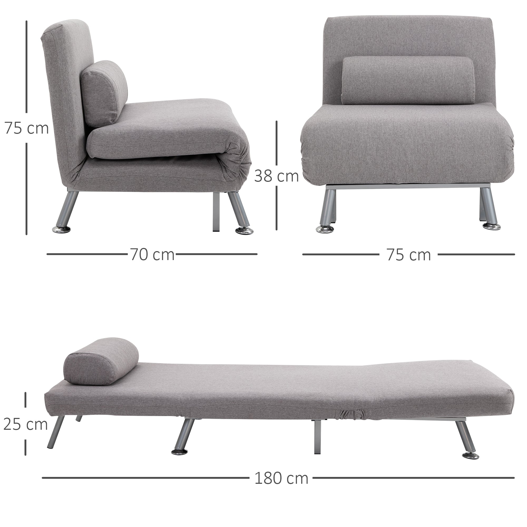 HOMCOM Adjustable Back Futon Sofa Chair - Grey 
