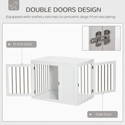 PawHut 2-in-1 Dog Cage and Side Table, with Two Lockable Doors, for Medium Dogs - White 