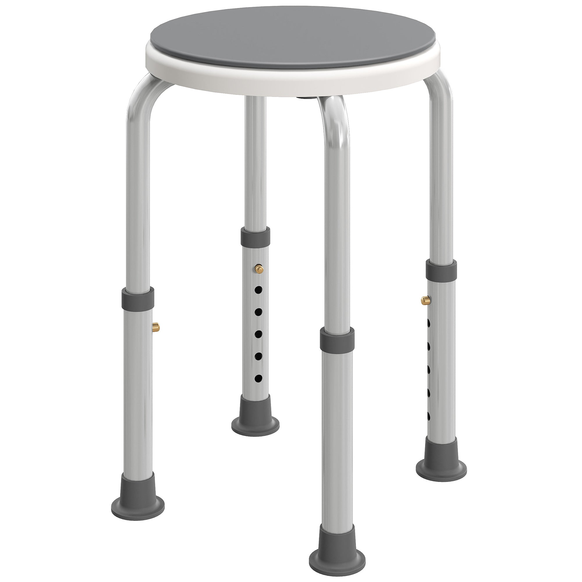 HOMCOM 360° Swivel Shower Chair, Height Adjustable Aluminium Shower Stool with Non-Slip Feet for Disabled, Elderly, Grey