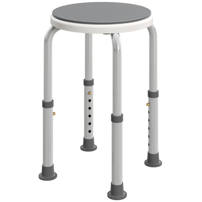 HOMCOM 360° Swivel Shower Chair, Height Adjustable Aluminium Shower Stool with Non-Slip Feet for Disabled, Elderly, Grey