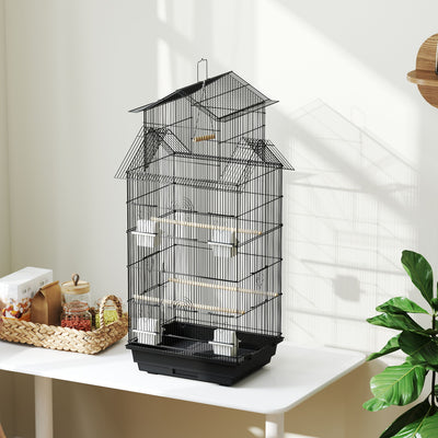 PawHut Metal Bird Cage with Plastic Swing, Perch, Food Container, Tray, Handle, for Finches, Canaries, 43 x 32.5 x 104cm 