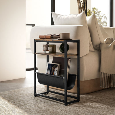 HOMCOM Narrow Side Table, End Table with 3-Tier Storage, V-Shaped Magazine Holder for Living Room, Bedroom, 43 x 18 x 56 cm, Ru 