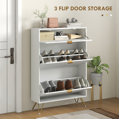HOMCOM Two Flip Drawer Narrow Shoe Cabinet - White 