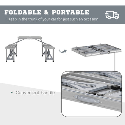 Outsunny Folding Picnic Table with 4 Seats and Umbrella Hole - Grey 