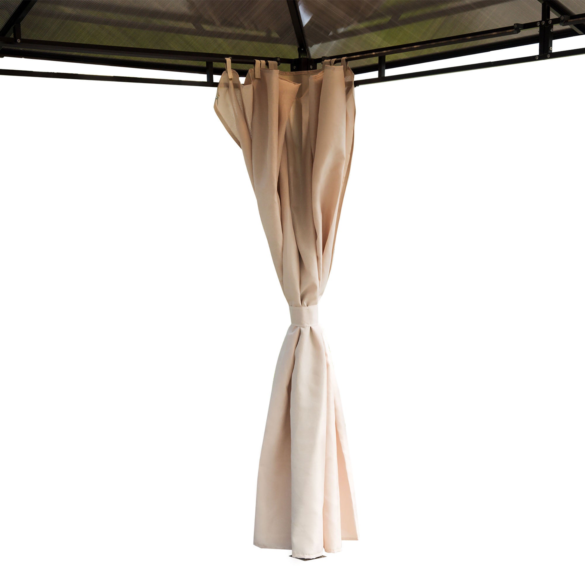 Outsunny 3 x 3.6m Hardtop Gazebo Canopy with Polycarbonate Roof Garden Pavilion with Removable Curtains and Steel Frame, Brown 