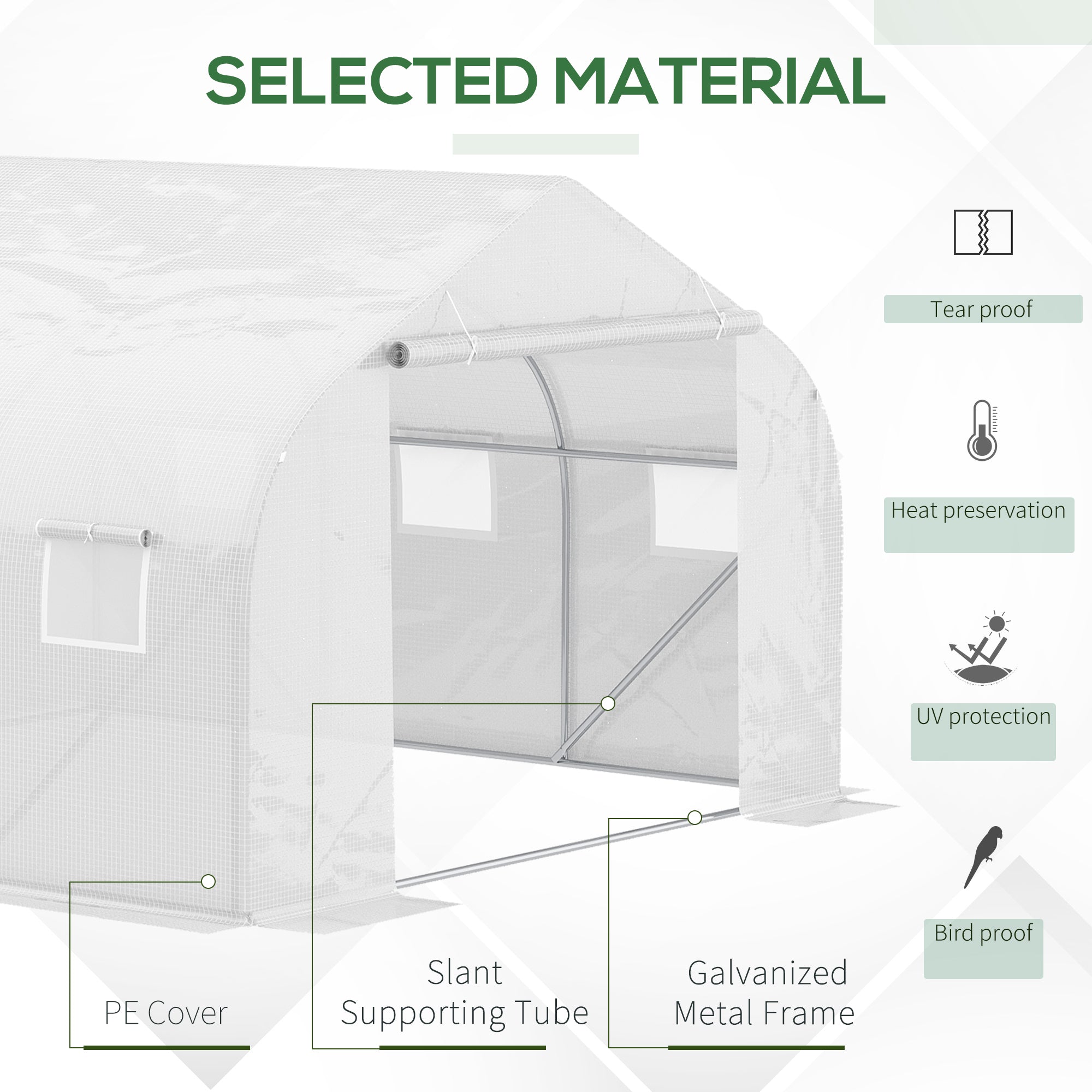 Outsunny Walk-In Polytunnel Greenhouse Warm House Garden Tunnel Shelter Plant Shed with Door and Windows, Galvanised Steel Frame, 3.5 x 3 x 2m, White 