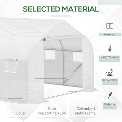 Outsunny Walk-In Polytunnel Greenhouse Warm House Garden Tunnel Shelter Plant Shed with Door and Windows, Galvanised Steel Frame, 3.5 x 3 x 2m, White 