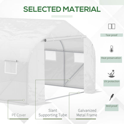 Outsunny Walk-In Polytunnel Greenhouse Warm House Garden Tunnel Shelter Plant Shed with Door and Windows, Galvanised Steel Frame, 3.5 x 3 x 2m, White 