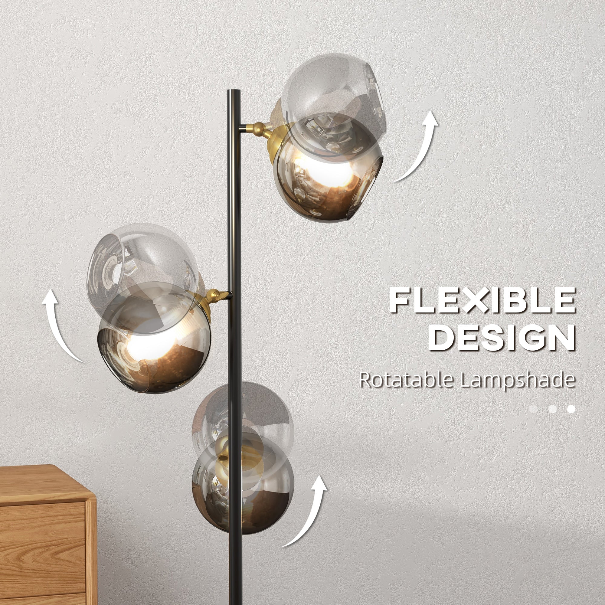 HOMCOM Tree Floor Lamp for Living Room Bedroom with 3 Light, Modern Standing Lamp, (Bulb not Included), 162cm, Grey 