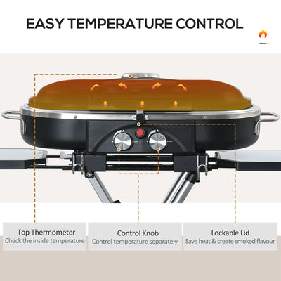 Outsunny Foldable Gas BBQ Grill 2 Burner Garden Barbecue Trolley w/ Lid Side Shelves Storage Pocket Piezo Ignition Thermometer, Aluminium Alloy 