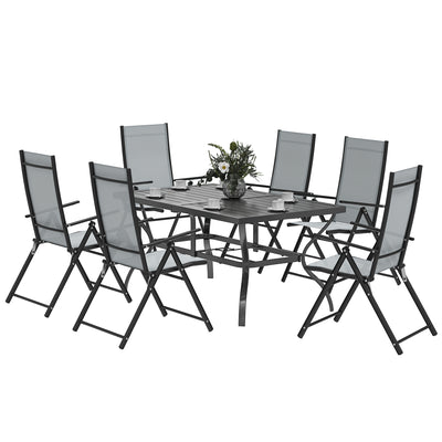 Outsunny Seven-Piece Steel Outdoor Dining Set, with Parasol Hole - Grey 