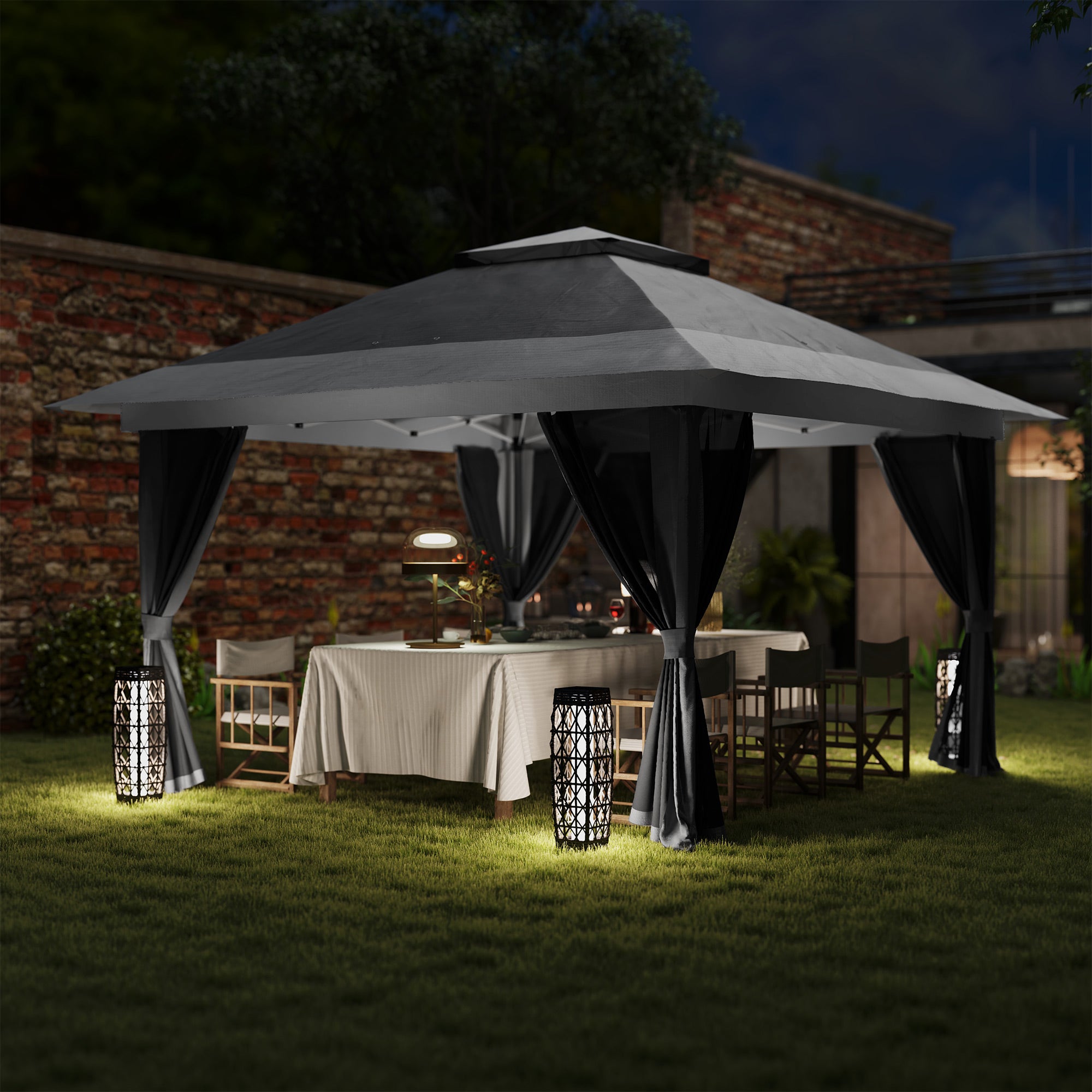 Outsunny 3.6 x 3.6m Pop-Up Gazebo, with Accessories - Grey 