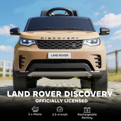 AIYAPLAY Land Rover Discovery Licensed 12V Kids Electric Car with Remote, 4 Wheel Suspension, Slow Start, Lights, Music, Khaki 