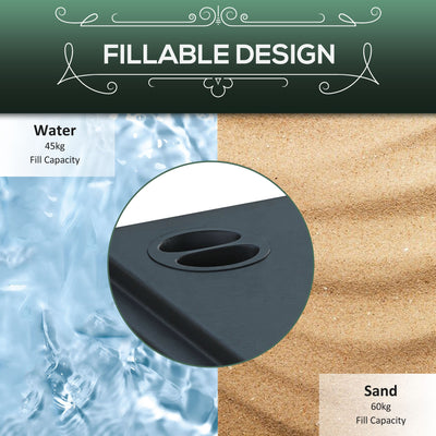 Outsunny 60kg Water/Sand Fillable Parasol Base, with Wheels - Black 