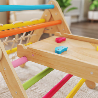 AIYAPLAY 8-in-1 Toddler Climbing Frame, Indoor Play Triangle Set with Slide, Arch and Triangle Ladder, Multicolour 