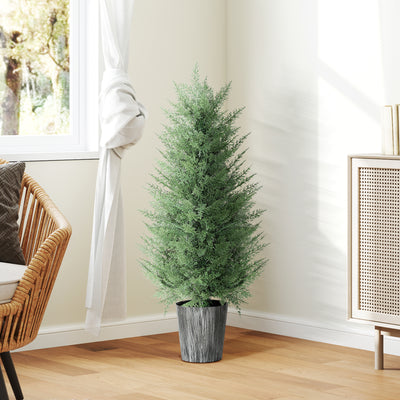HOMCOM 90cm Artificial Cypress Trees Set of 2, UV Resistant Artificial Plants with Decorative Pot, Fake Plants for Indoor Outdoor Decor, Green 
