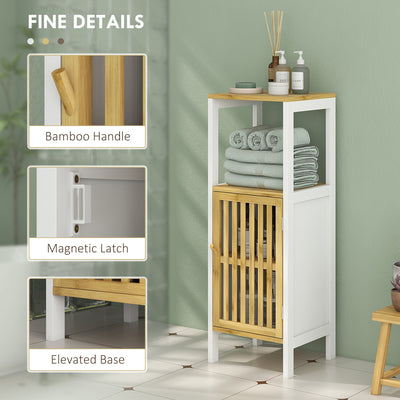 HOMCOM Bamboo-Blend Retro Cut-Out Bathroom Storage Unit, with Cupboard 