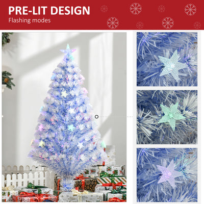 HOMCOM 4FT Artificial Fibre Optic Christmas Tree Seasonal Decoration w/ LED Lights Pre-Lit Easy Store White Blue 