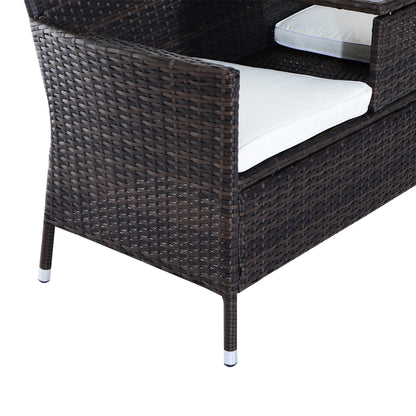 Outsunny 2-Seater Rattan Chair Furniture Set W/ Middle Tea Table-Brown 