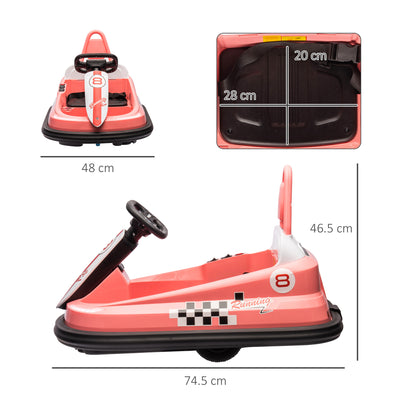 HOMCOM 6V Electric Kids Bumper Car, 6V Spin Waltz Car, with Music, Horn, Lights - Pink 