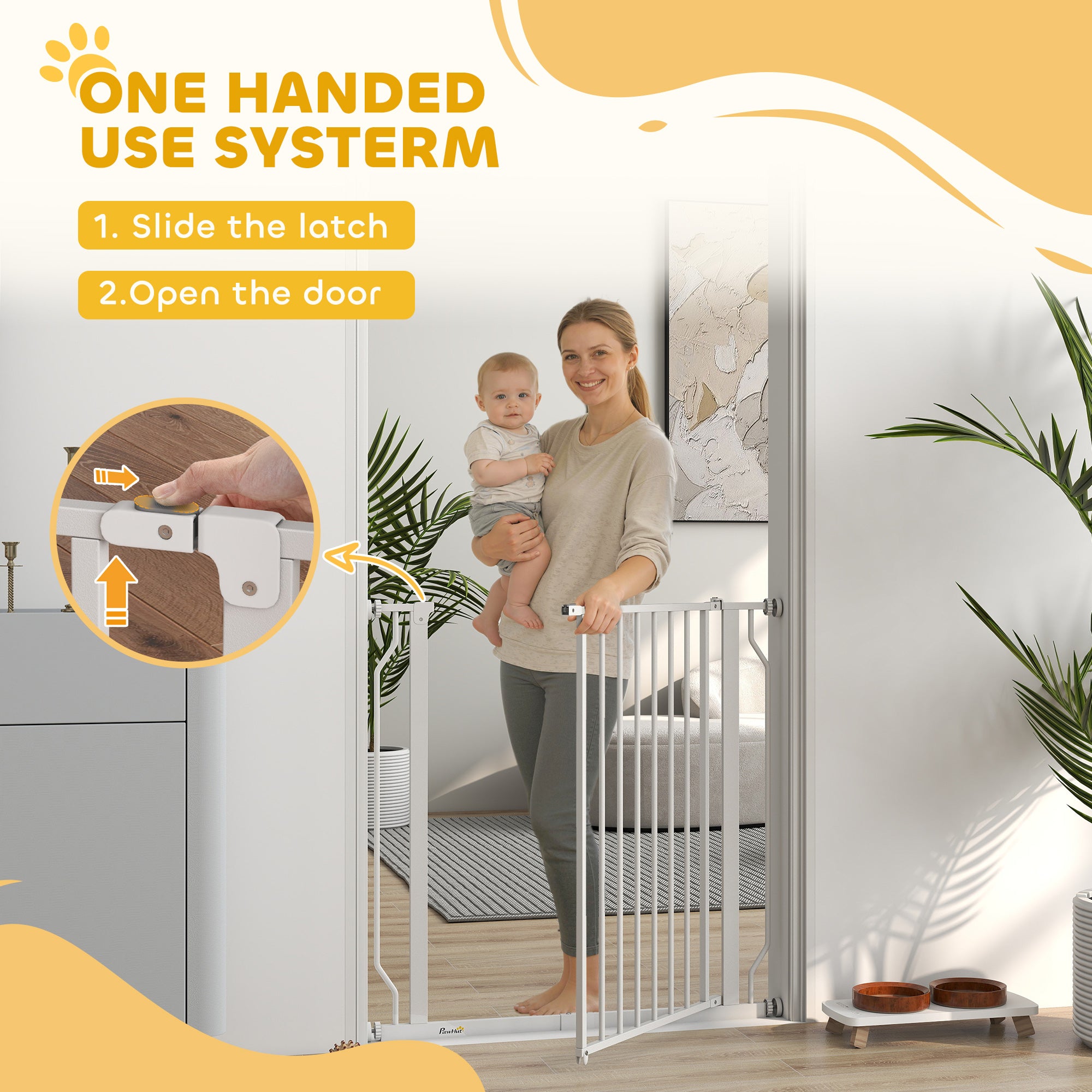 PawHut Extra Wide Dog Gate, with Door Pressure, for Doorways, Hallways, Staircases - White 