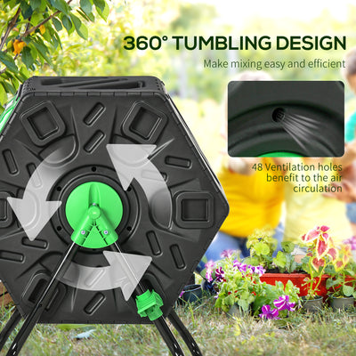 Outsunny 65L Garden Compost Bin, Single Chamber Rotating Composter, Compost Maker with 48 Ventilation Openings and Steel Legs 