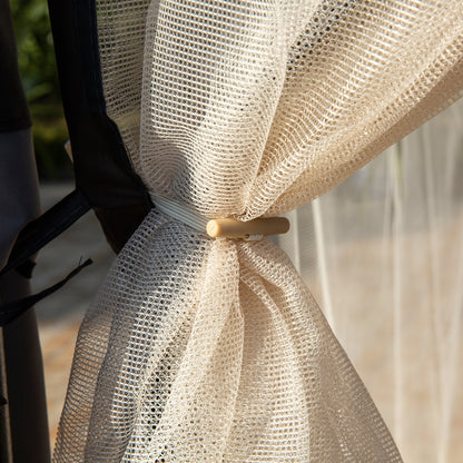 Outsunny 3.7 x 3(m) Metal Gazebo Canopy Party Tent Garden Patio Shelter with Netting Sidewalls & Double Tiered Roof, Grey 