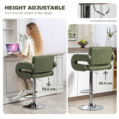 HOMCOM PU Leather Upholstered Swivel Bar Stool, Height Adjustable with Back, Armrest, Footrest, Green 