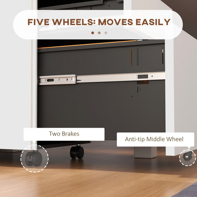 Vinsetto 3-Drawer Vertical Filing Cabinet with Pencil Tray, Lock and 5 Wheels, Steel Mobile File Cabinet, for A4, Legal and Letter Size, Pre-Assembled Body, White 