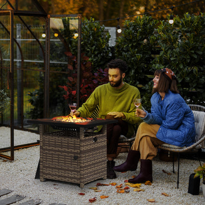 Outsunny 72.5 x 72.5cm 50,000 BTU Fire Pit Table, with Cover - Brown 