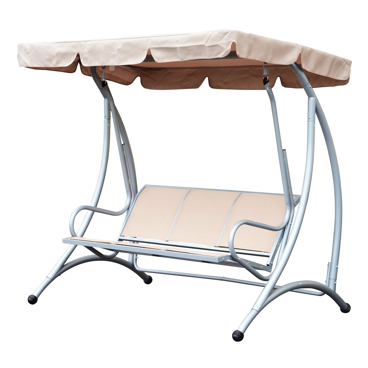 Outsunny 3 Seater Garden Swing Seat Bench Steel Swing Chair with Adjustable Canopy for Outdoor Patio Porch - Beige 