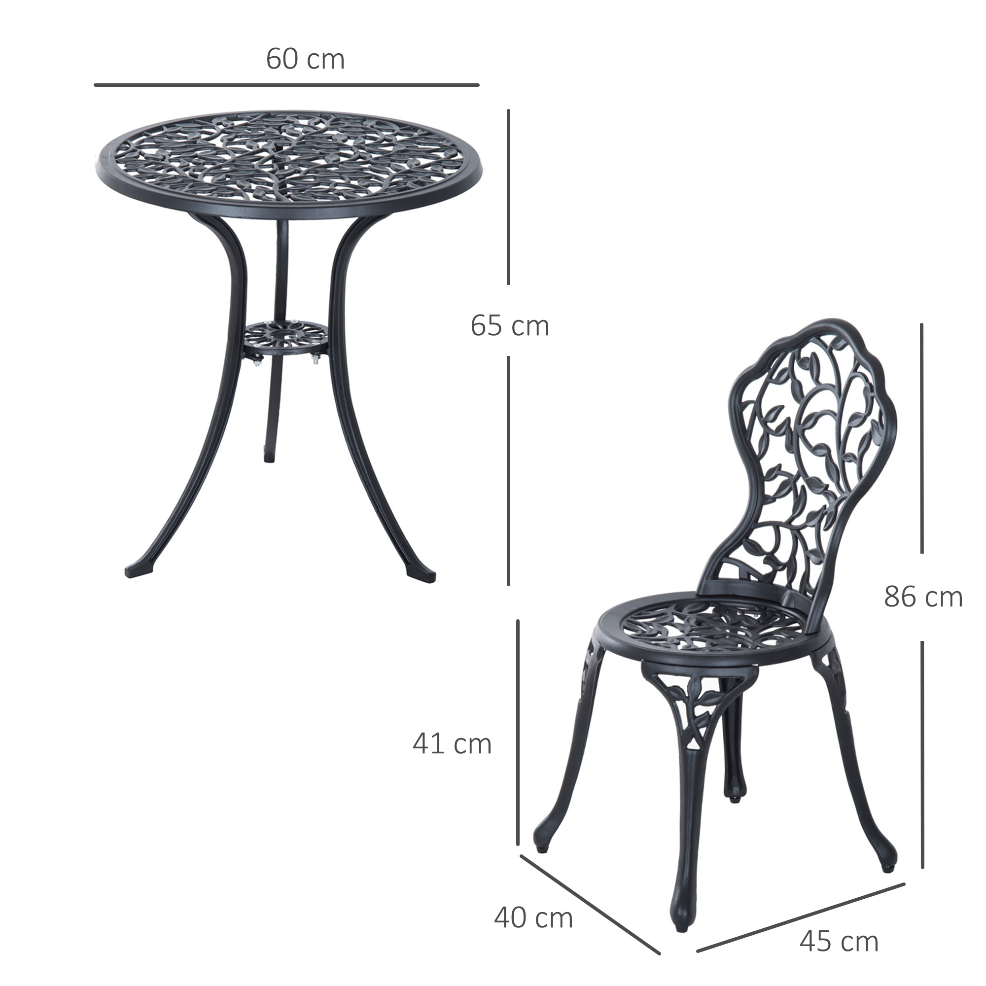 Outsunny 3 Pcs Aluminium Bistro Set Garden Furniture Dining Table Chairs Antique Outdoor Seat Patio Seater Black 