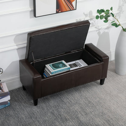 HOMCOM PU Leather Storage Ottoman Bench Storage Chest Tufted Ottoman Cube w/ Flipping Top 92L x 40W x 40H cm Brown 