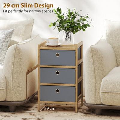 HOMCOM Chest of Drawers, 3 Fabric Drawers Narrow Dresser with Bamboo Frame, Light Grey 