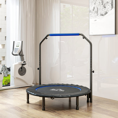 HOMCOM 45" Foldable Mini Fitness Trampoline, with Adjustable Foam Handle, Blue 
