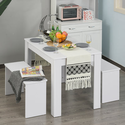 HOMCOM Kitchen Dining Table and 2 Benches Set, Table and Chairs Set for Limited Space, White 