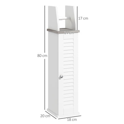 kleankin Slim Bathroom Floor Cabinet with Cupboard, Roll Holder and Adjustable Shelf, Toilet Roll Storage Unit for Toilet Paper, Shampoo, White 