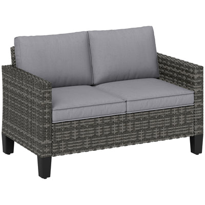Outsunny Two-Seater Rattan Outdoor Sofa - Dark Grey 